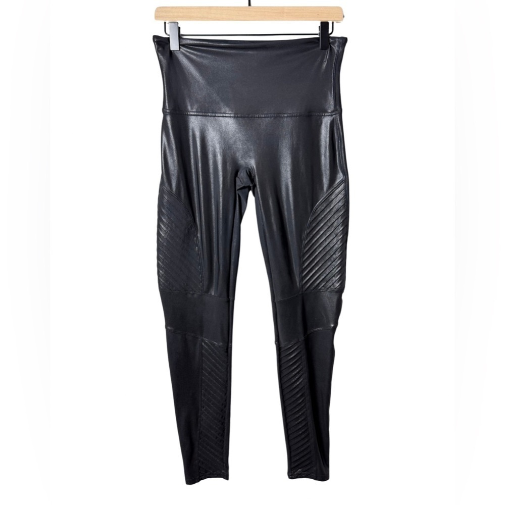 Spanx Women’s Black High Rise Waist Moto Leggings Slick Faux-Leather size XL